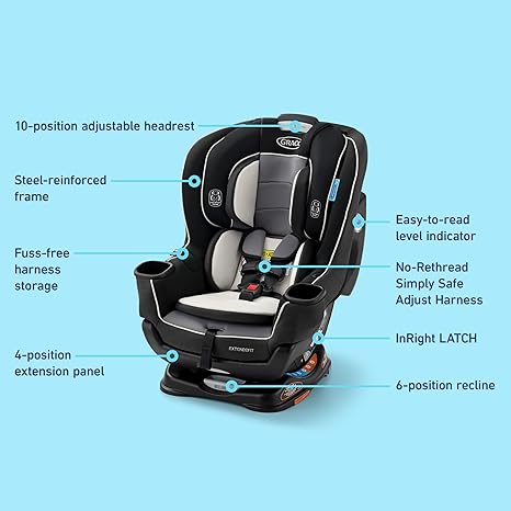 Convertible Baby Car Seat: Rear/Forward-Facing, Adjustable Extension Panel for Extra Legroom